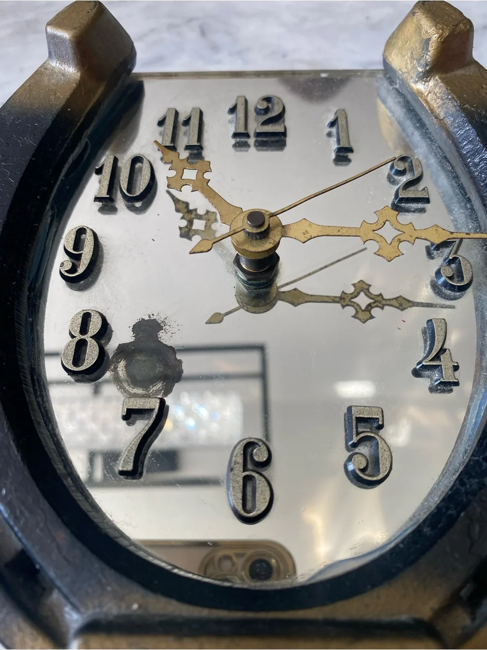 VTG Horseshoe Wall Clock Mirrored Back Craftsman Made